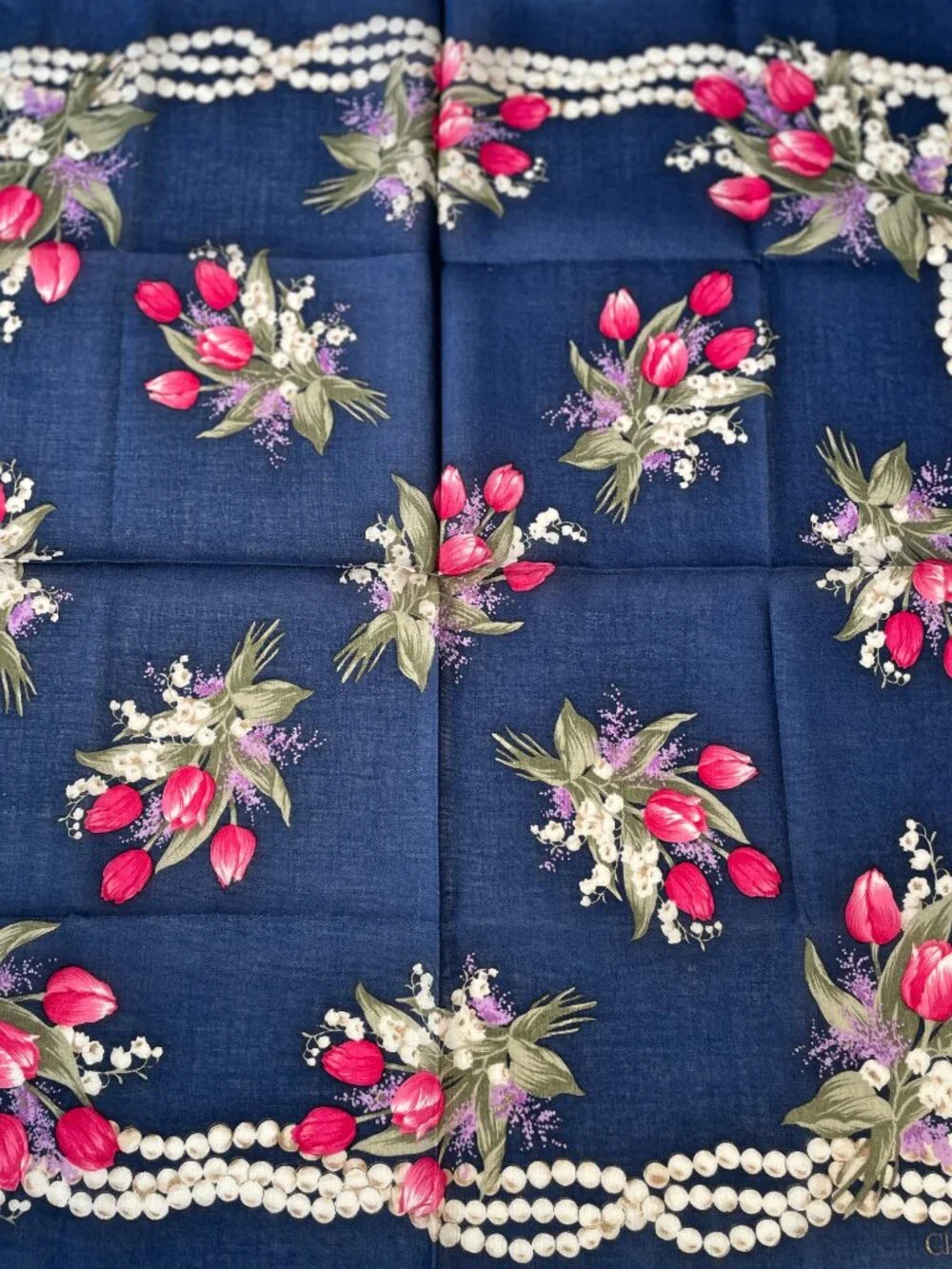 Vintage Christian Dior Floral Cotton Scarf Tulip Print